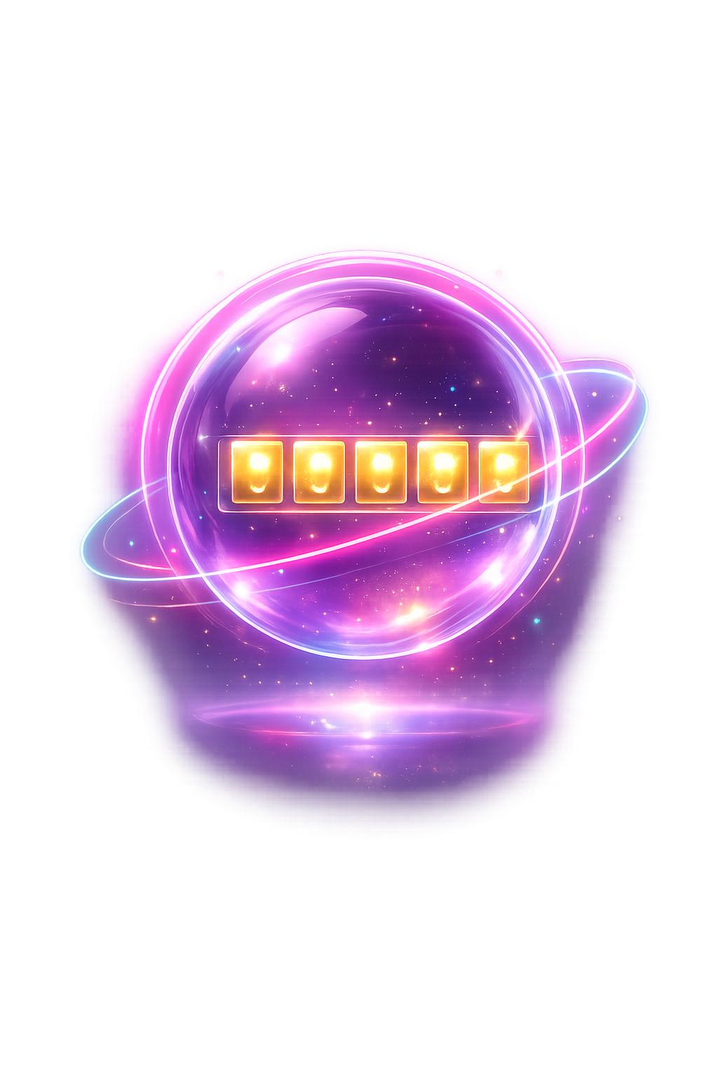Glowing crystal jackpot orb with five golden digital digits